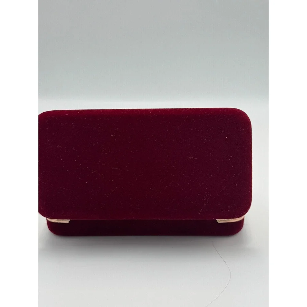 Vintage Burgundy Velvet Travel Jewelry Box Rose Gold Trim Mirror Ring Storage